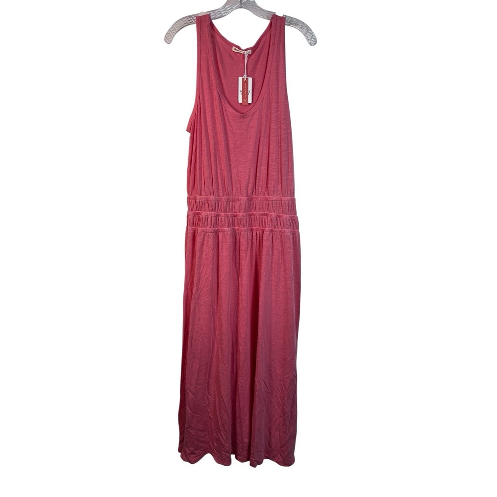 NWT MARINE LAYER Sz M Dress Juliet Slub Maxi Hibiscus Pink Coral Midi New
